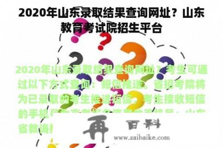 2020年山东录取结果查询网址？山东教育考试院招生平台