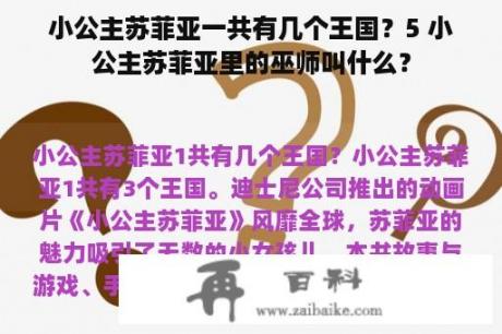 小公主苏菲亚一共有几个王国？5 小公主苏菲亚里的巫师叫什么？