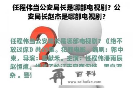 任程伟当公安局长是哪部电视剧？公安局长赵杰是哪部电视剧？