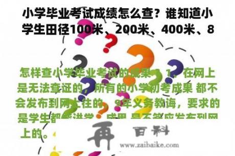 小学毕业考试成绩怎么查？谁知道小学生田径100米、200米、400米、800米的成绩？