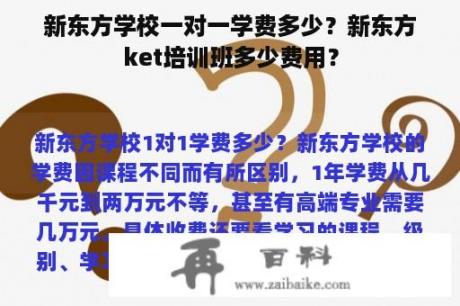 新东方学校一对一学费多少？新东方ket培训班多少费用？