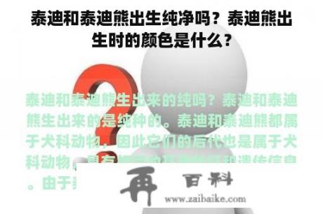 泰迪和泰迪熊出生纯净吗？泰迪熊出生时的颜色是什么？