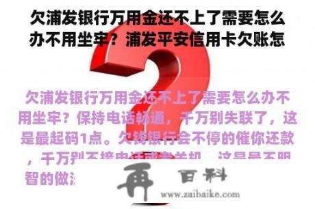 欠浦发银行万用金还不上了需要怎么办不用坐牢？浦发平安信用卡欠账怎么还