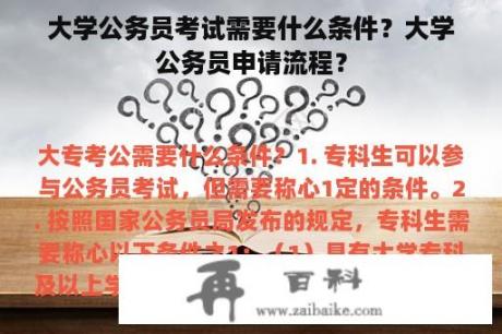 大学公务员考试需要什么条件？大学公务员申请流程？