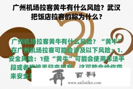广州机场拉客黄牛有什么风险？武汉把饭店拉客的称为什么？