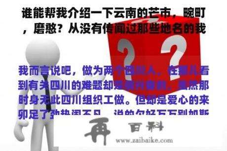 谁能帮我介绍一下云南的芒市，畹町，磨憨？从没有传闻过那些地名的我要去做疆域商业查询拜访。?