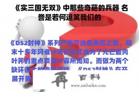 《实三国无双》中那些奇葩的兵器 名誉是若何逗笑我们的