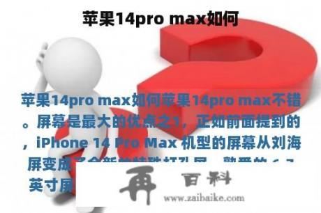 苹果14pro max如何