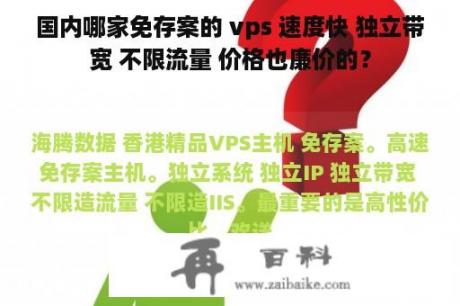 国内哪家免存案的 vps 速度快 独立带宽 不限流量 价格也廉价的？