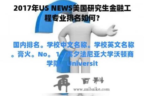 2017年US NEWS美国研究生金融工程专业排名如何？