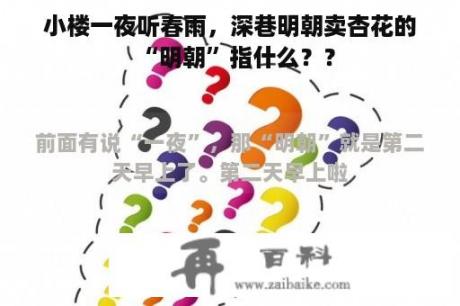 小楼一夜听春雨，深巷明朝卖杏花的“明朝”指什么？？