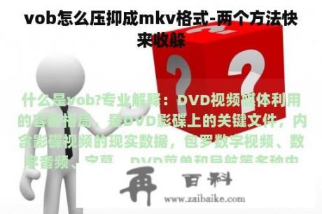 vob怎么压抑成mkv格式-两个方法快来收躲