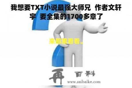 我想要TXT小说最强大师兄  作者文轩宇  要全集的1700多章了