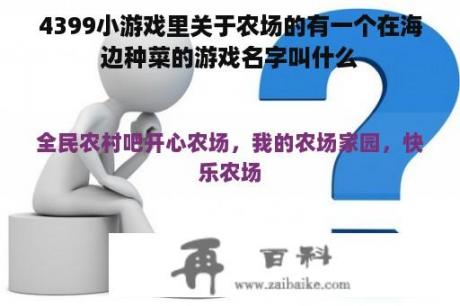 4399小游戏里关于农场的有一个在海边种菜的游戏名字叫什么