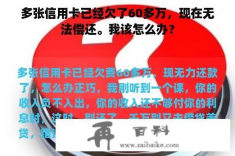 多张信用卡已经欠了60多万，现在无法偿还。我该怎么办？