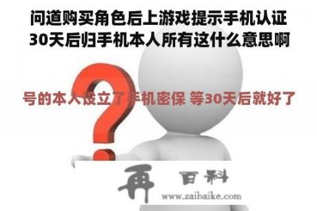 问道购买角色后上游戏提示手机认证30天后归手机本人所有这什么意思啊？