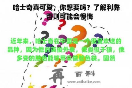 哈士奇真可爱，你想要吗？了解利弊，否则可能会懊悔