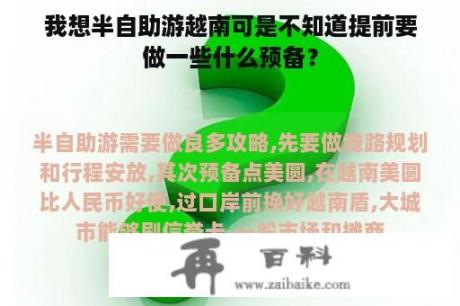 我想半自助游越南可是不知道提前要做一些什么预备？